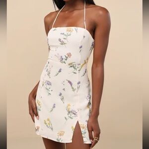 Strapless Floral Print Dress in Cream